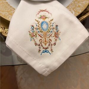 Elegant White and Gold Embroidered Napkin